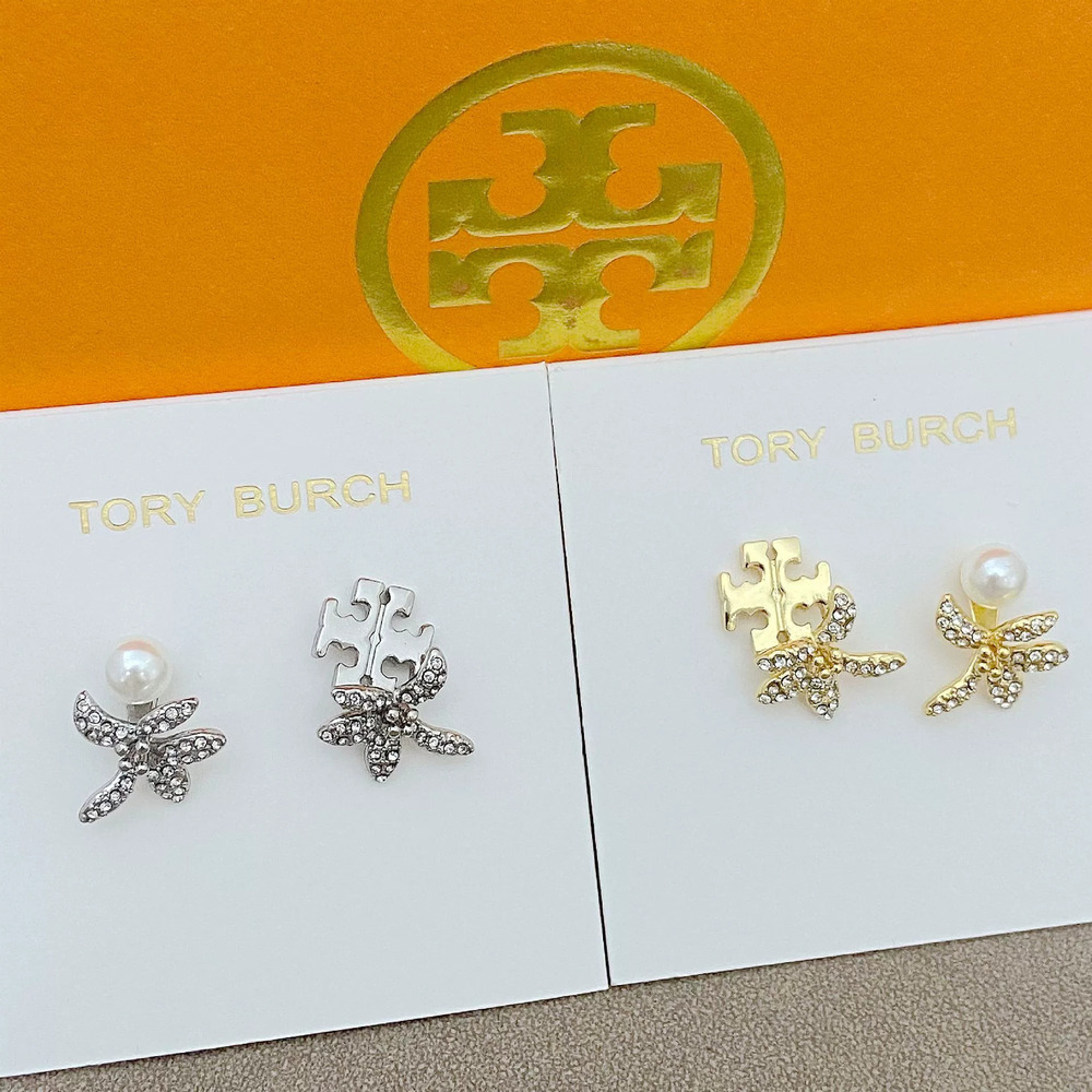 Tory Burch Moonlight Glow Vintage Silver Asymmetric Flower Pearl Stud Earrings